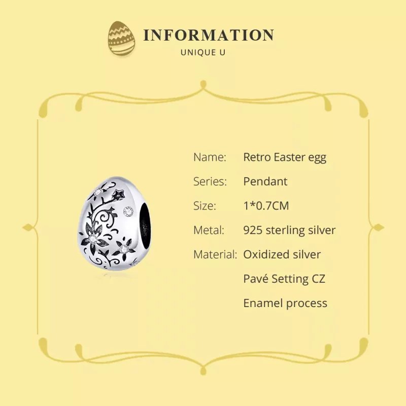 (imagen para) Charm de huevo de Pascua retro de estilo Pandora en plata - SCC1466 - Ver 6