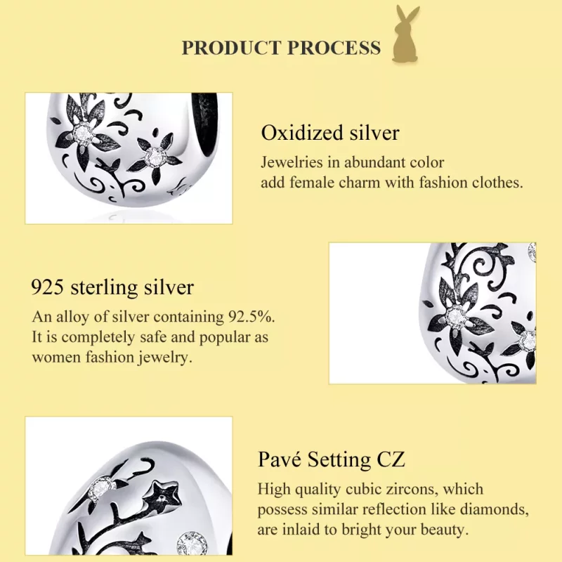 (imagen para) Charm de huevo de Pascua retro de estilo Pandora en plata - SCC1466 - Ver 7
