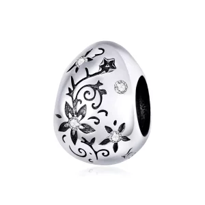 Charm de huevo de Pascua retro de estilo Pandora en plata - SCC1466 (imagen para) Charm de huevo de Pascua retro de estilo Pandora en plata - SCC1466