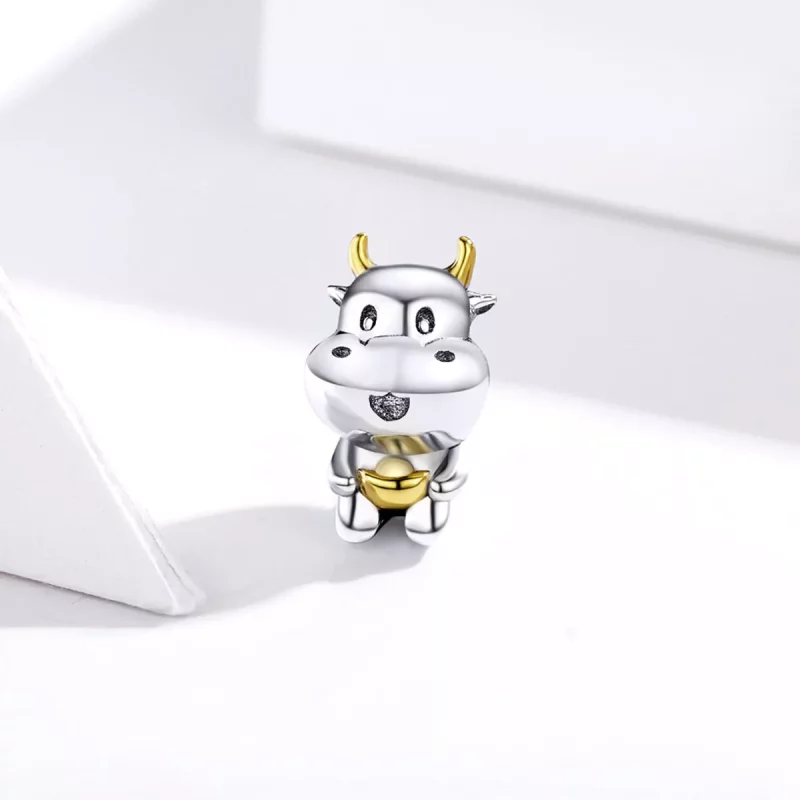 (imagen para) Charm de la suerte de vaca bicolor de estilo Pandora - SCC1709 - Ver 2