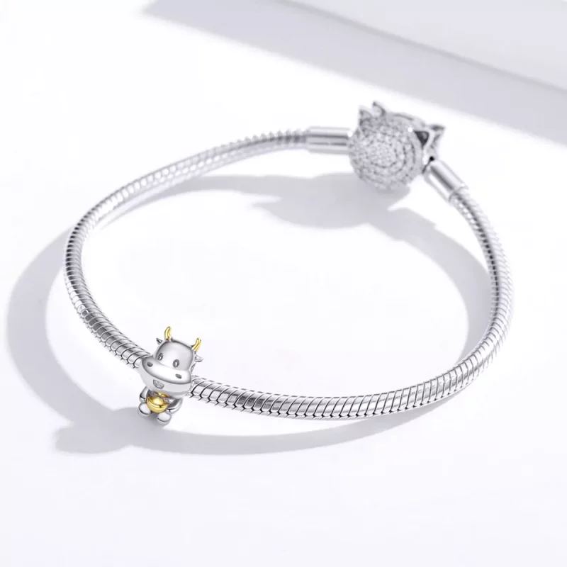 (imagen para) Charm de la suerte de vaca bicolor de estilo Pandora - SCC1709 - Ver 3