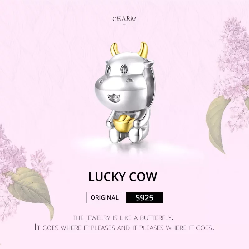 (imagen para) Charm de la suerte de vaca bicolor de estilo Pandora - SCC1709 - Ver 6