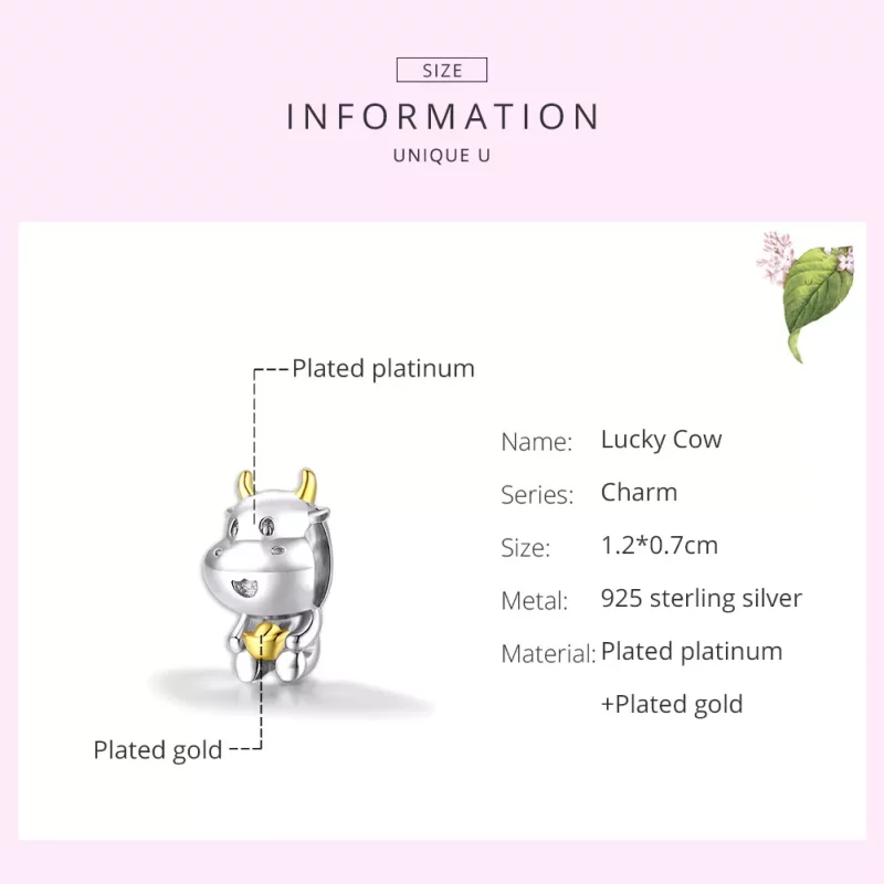 (imagen para) Charm de la suerte de vaca bicolor de estilo Pandora - SCC1709 - Ver 7