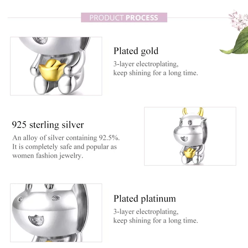 (imagen para) Charm de la suerte de vaca bicolor de estilo Pandora - SCC1709 - Ver 8