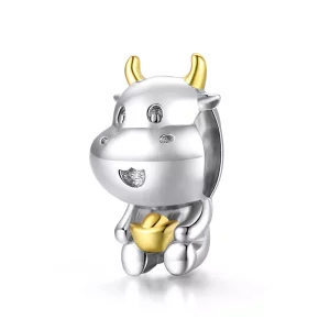 (imagen para) Charm de la suerte de vaca bicolor de estilo Pandora - SCC1709