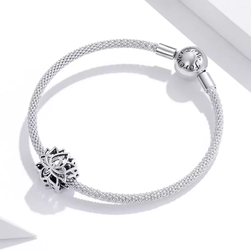 (imagen para) Charm de Loto en Flor de Estilo Pandora de Plata - SCC1724 - Ver 3