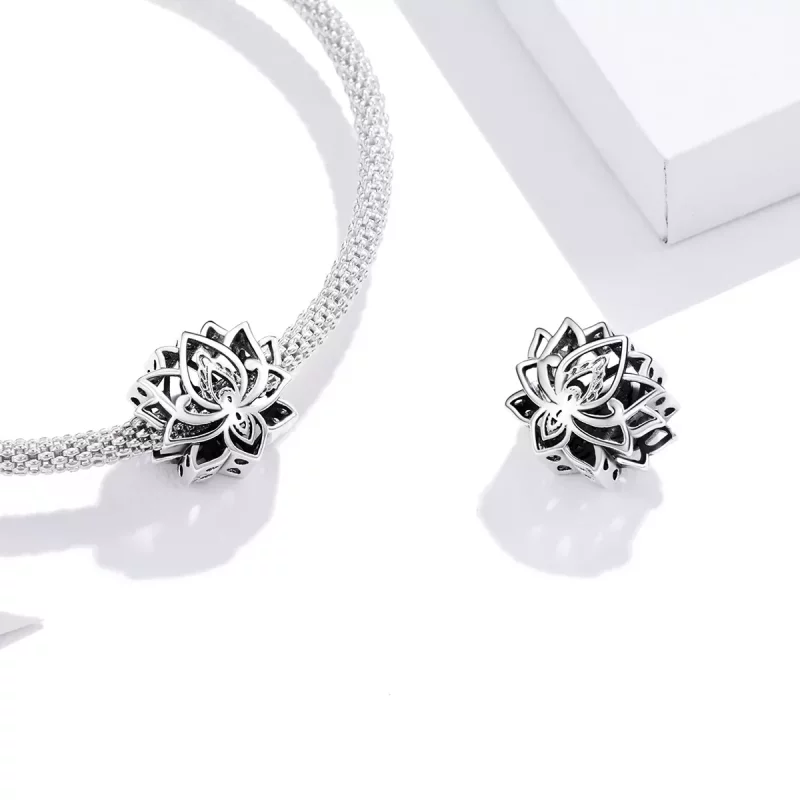 (imagen para) Charm de Loto en Flor de Estilo Pandora de Plata - SCC1724 - Ver 4