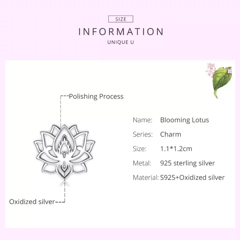 (imagen para) Charm de Loto en Flor de Estilo Pandora de Plata - SCC1724 - Ver 6