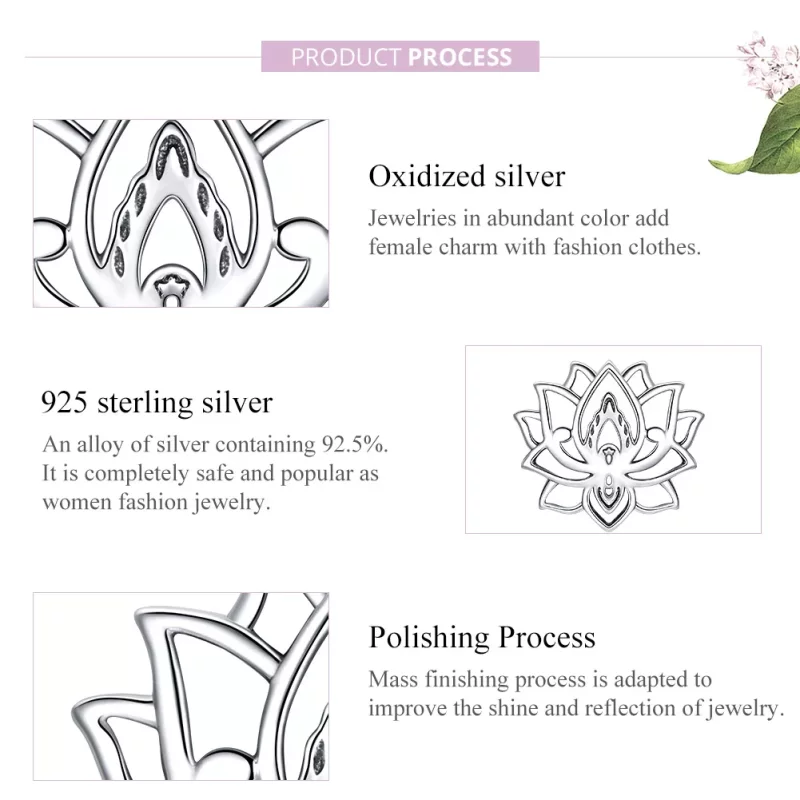 (imagen para) Charm de Loto en Flor de Estilo Pandora de Plata - SCC1724 - Ver 7