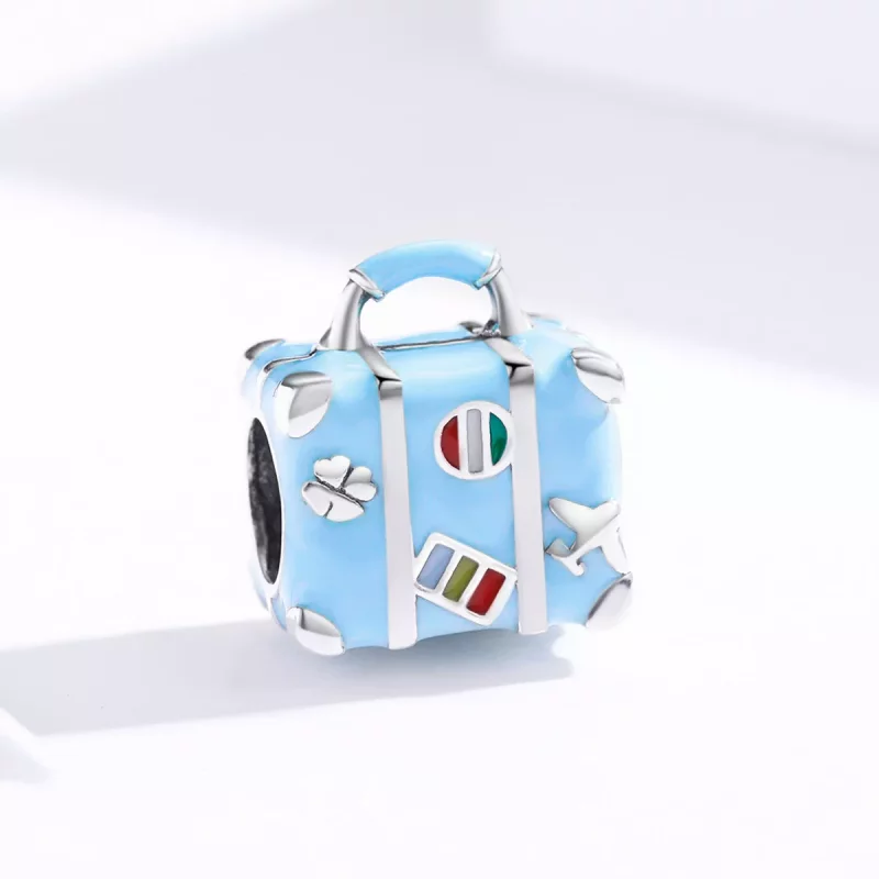 (imagen para) Charm de maleta plateada estilo Pandora - SCC1377 - Ver 2
