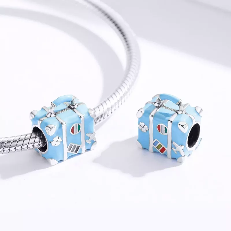 (imagen para) Charm de maleta plateada estilo Pandora - SCC1377 - Ver 3