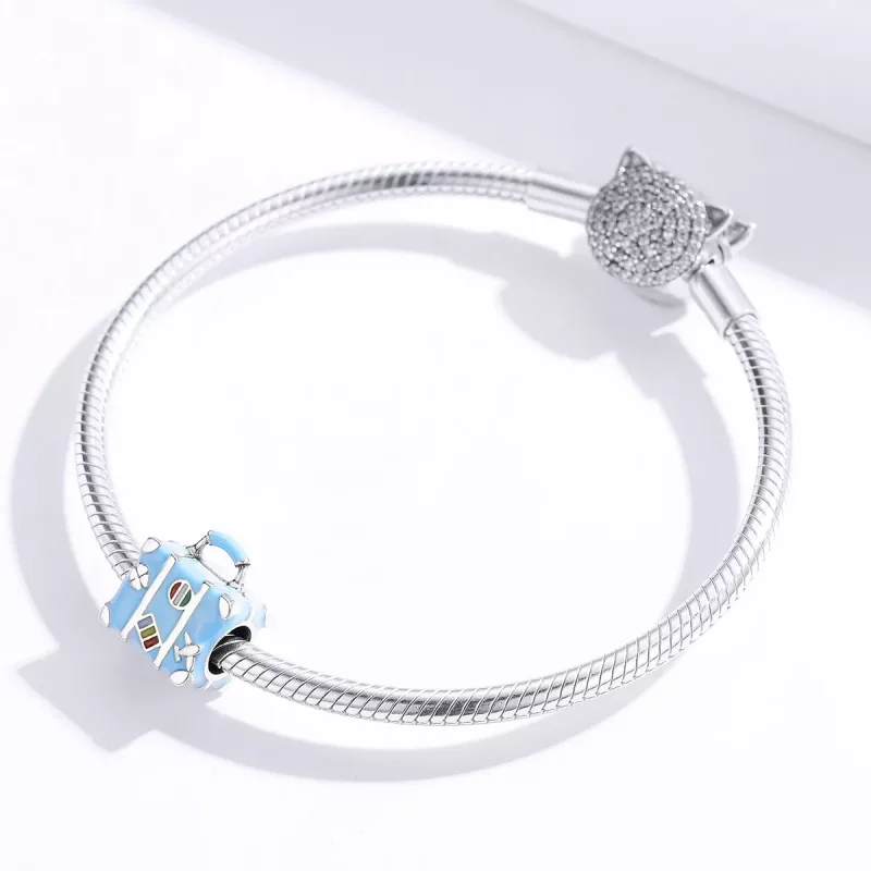 (imagen para) Charm de maleta plateada estilo Pandora - SCC1377 - Ver 4
