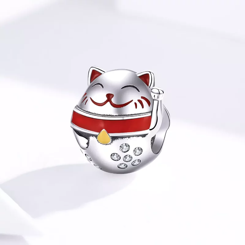 (imagen para) Charm de Maneki Neko en estilo Pandora de plata - SCC1374 - Ver 2