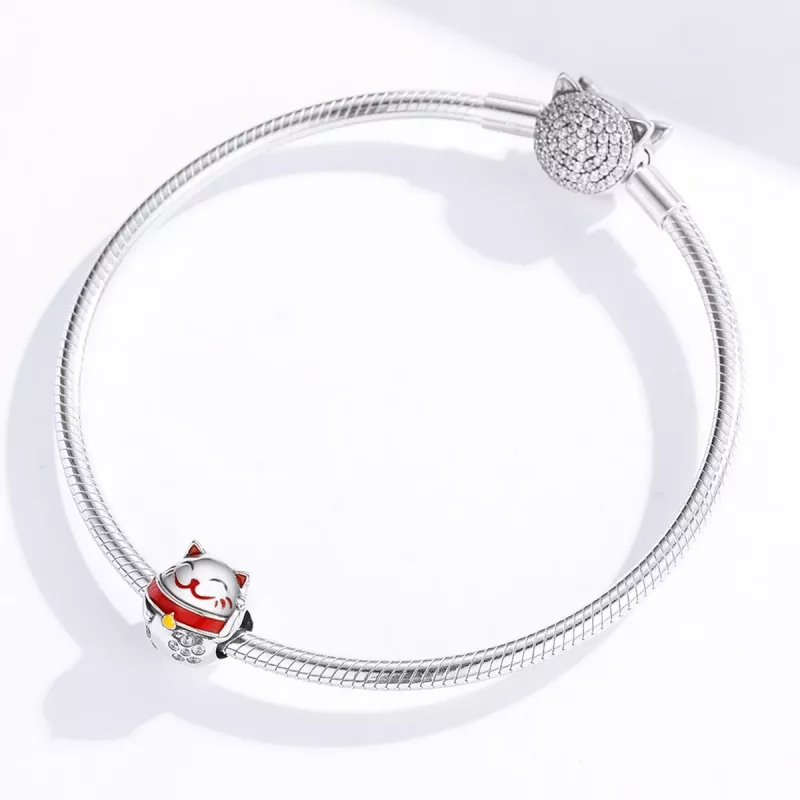 (imagen para) Charm de Maneki Neko en estilo Pandora de plata - SCC1374 - Ver 3
