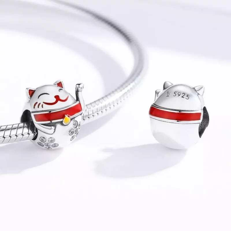 (imagen para) Charm de Maneki Neko en estilo Pandora de plata - SCC1374 - Ver 4