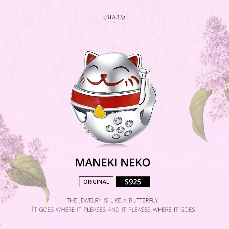(imagen para) Charm de Maneki Neko en estilo Pandora de plata - SCC1374 - Ver 5