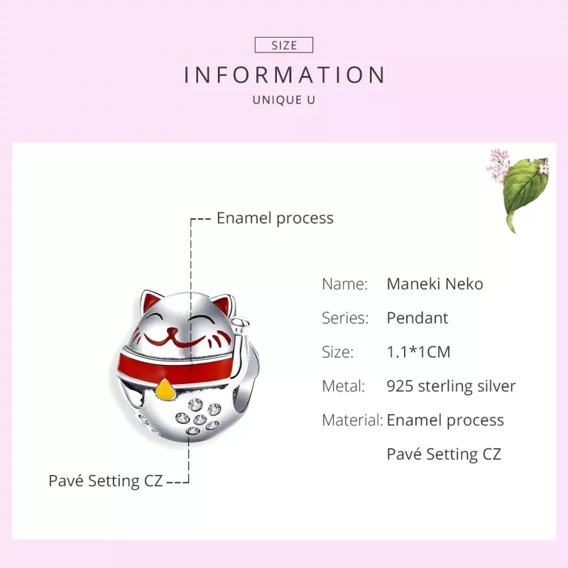 (imagen para) Charm de Maneki Neko en estilo Pandora de plata - SCC1374 - Ver 6