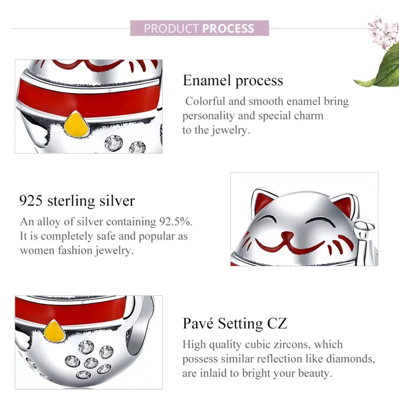 (imagen para) Charm de Maneki Neko en estilo Pandora de plata - SCC1374 - Ver 7