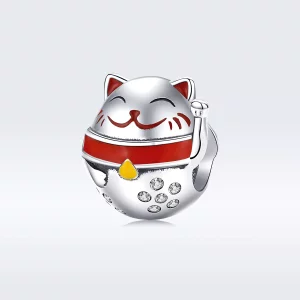 (imagen para) Charm de Maneki Neko en estilo Pandora de plata - SCC1374