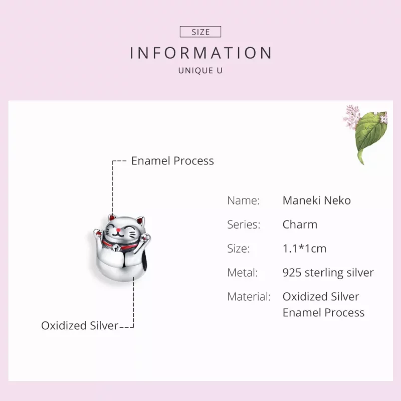 (imagen para) Charm de Maneki Neko estilo Pandora en plata - SCC1178 - Ver 3