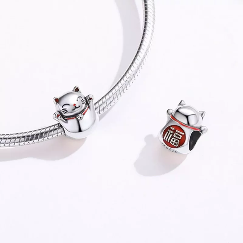 (imagen para) Charm de Maneki Neko estilo Pandora en plata - SCC1178 - Ver 4