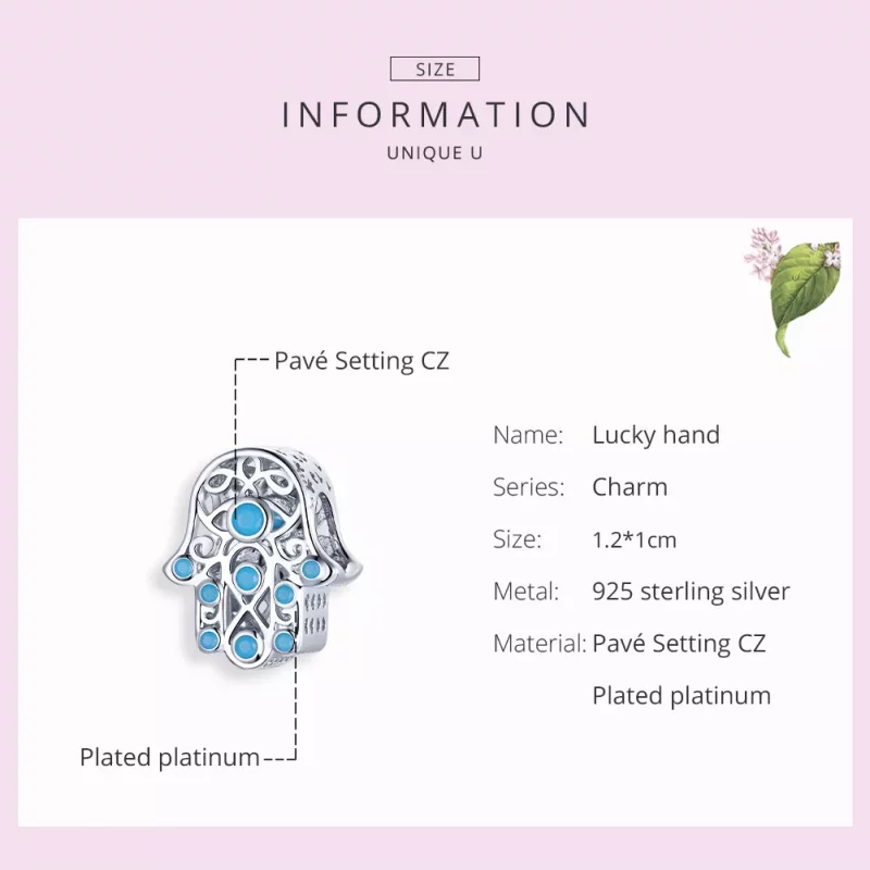 (imagen para) Charm de Mano de la Suerte en Plata Estilo Pandora - SCC1757 - Ver 7