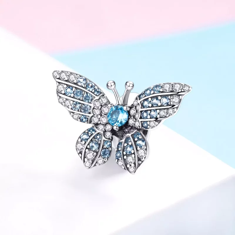 (imagen para) Charm de Mariposa con Brillo Plateado al Estilo Pandora - BSC061 - Ver 2