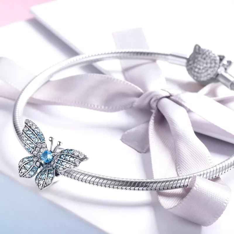 (imagen para) Charm de Mariposa con Brillo Plateado al Estilo Pandora - BSC061 - Ver 3