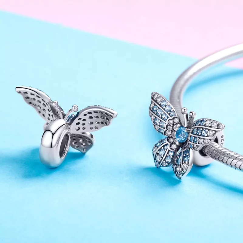 (imagen para) Charm de Mariposa con Brillo Plateado al Estilo Pandora - BSC061 - Ver 4