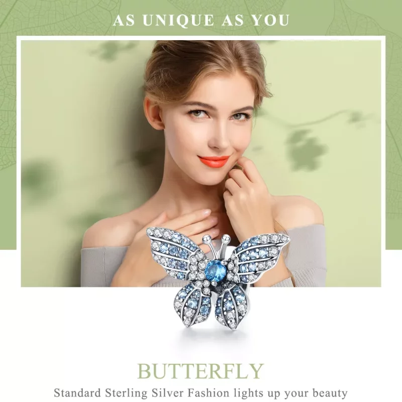 (imagen para) Charm de Mariposa con Brillo Plateado al Estilo Pandora - BSC061 - Ver 6