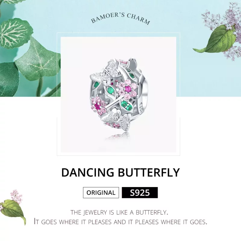 (imagen para) Charm de mariposa danzante de estilo Pandora en plata - BSC116 - Ver 6