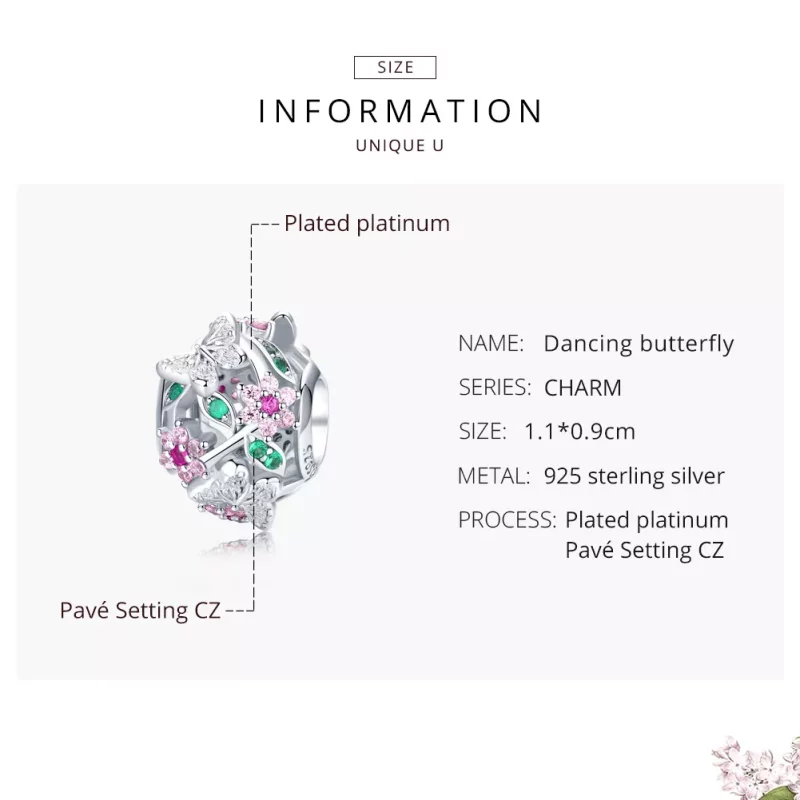(imagen para) Charm de mariposa danzante de estilo Pandora en plata - BSC116 - Ver 7
