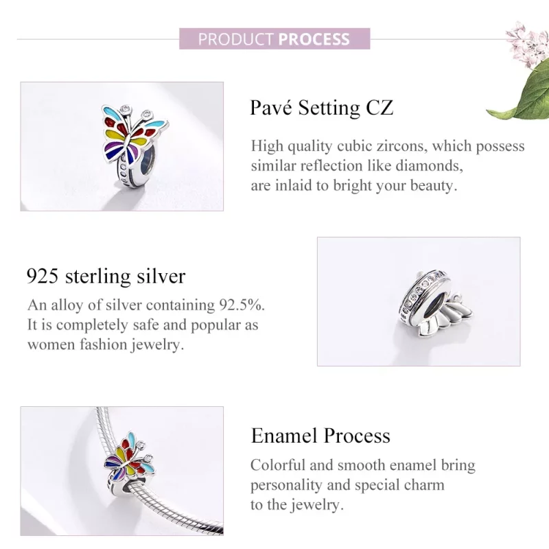 (imagen para) Charm de mariposa de plata de estilo Pandora - SCC1195 - Ver 4