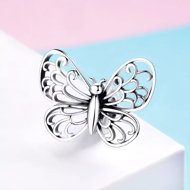 (imagen para) Charm de mariposa plateado estilo Pandora - BSC062 - Ver 2