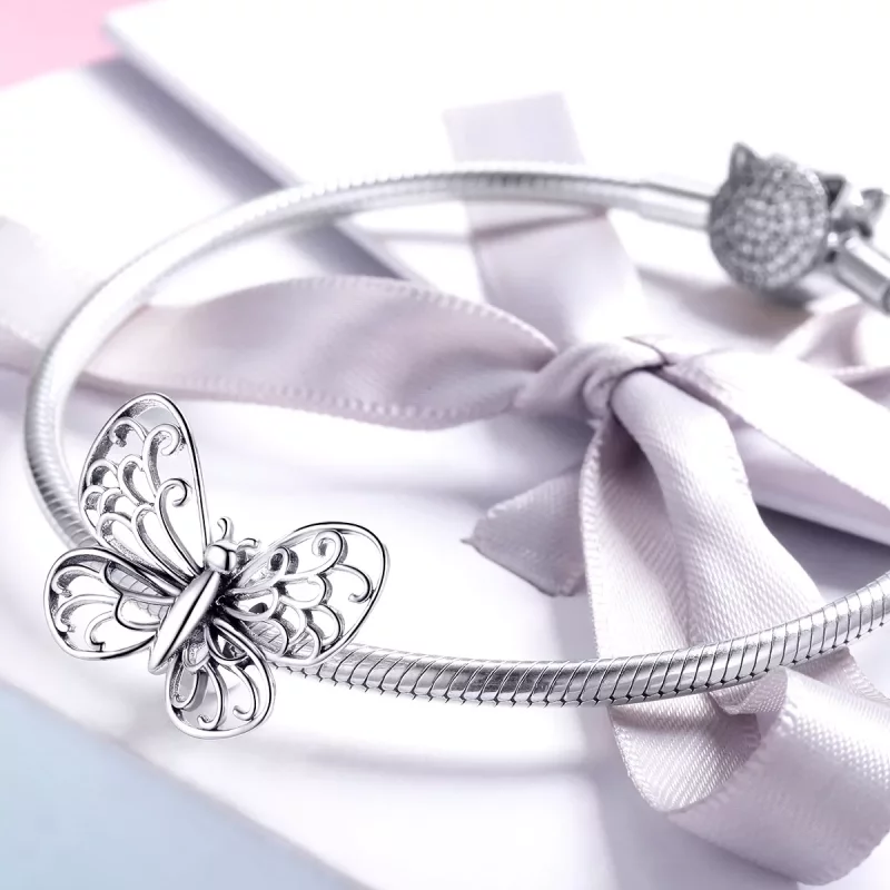 (imagen para) Charm de mariposa plateado estilo Pandora - BSC062 - Ver 3