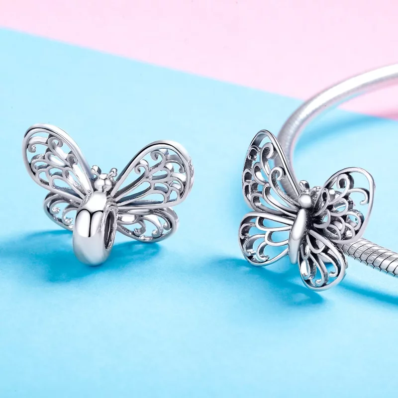 (imagen para) Charm de mariposa plateado estilo Pandora - BSC062 - Ver 4