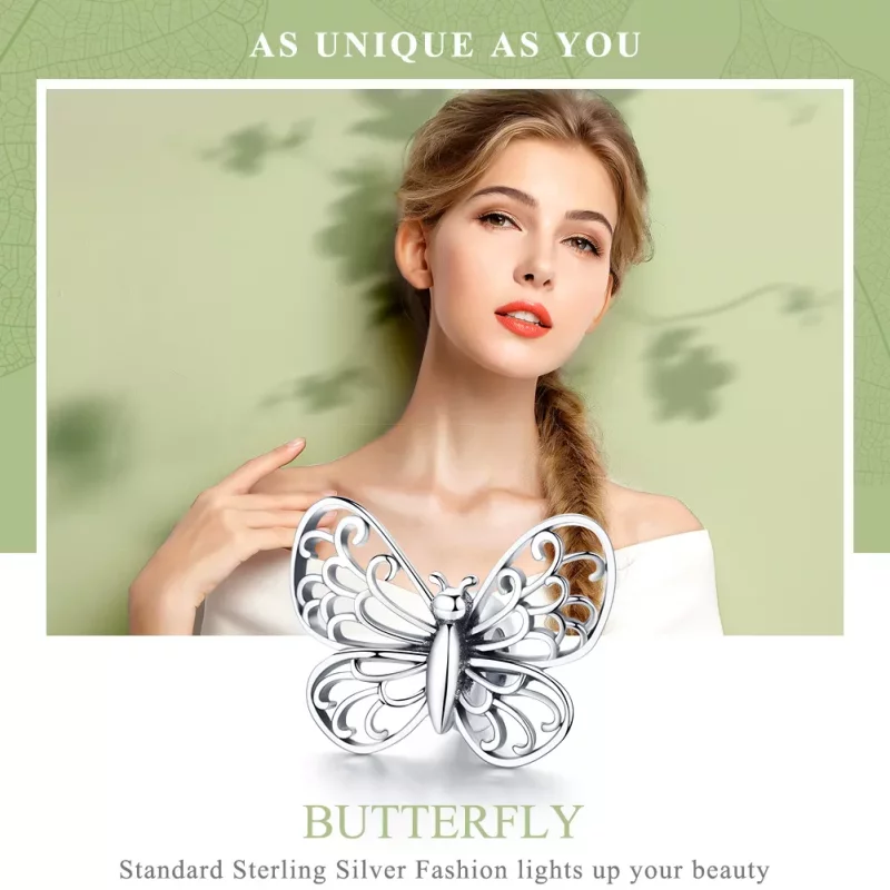 (imagen para) Charm de mariposa plateado estilo Pandora - BSC062 - Ver 6