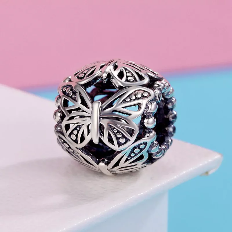 (imagen para) Charm de Mariposa Vintage de Plata al Estilo Pandora - SCC491 - Ver 3