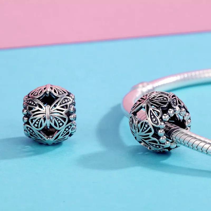 (imagen para) Charm de Mariposa Vintage de Plata al Estilo Pandora - SCC491 - Ver 4