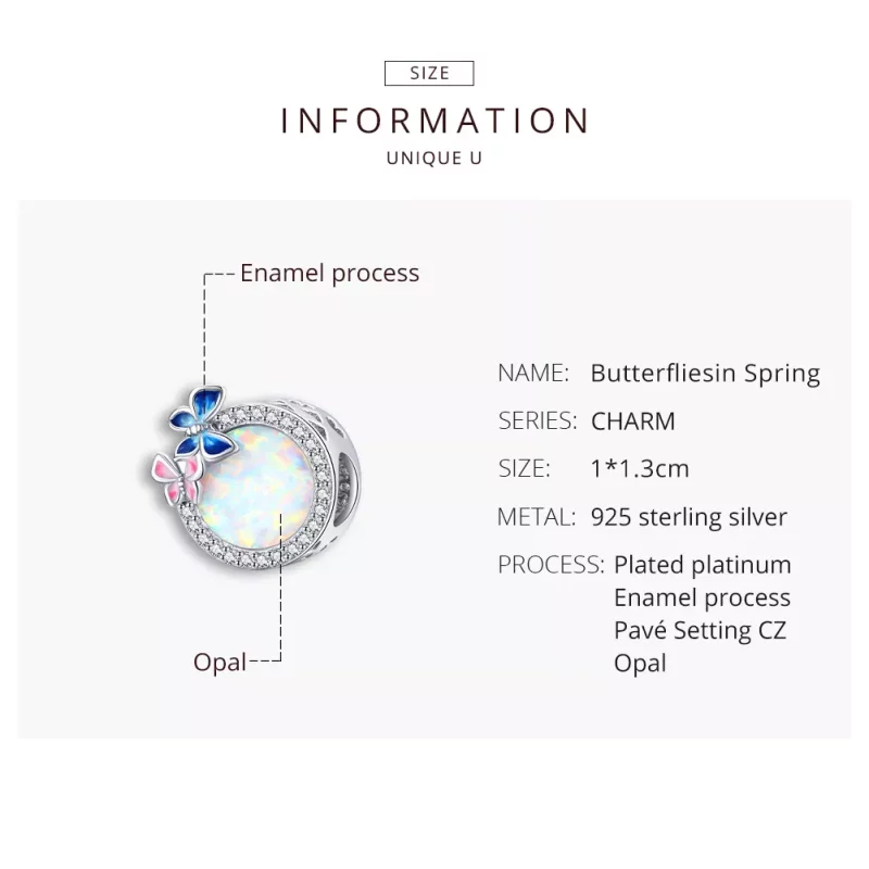 (imagen para) Charm de Mariposas de Plata al Estilo Pandora en Primavera - SCC1730 - Ver 8