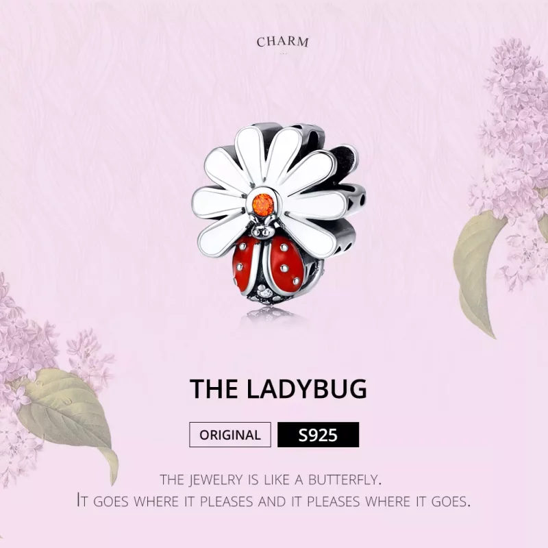 (imagen para) Charm de Mariquita de Plata al Estilo Pandora - SCC1276 - Ver 2