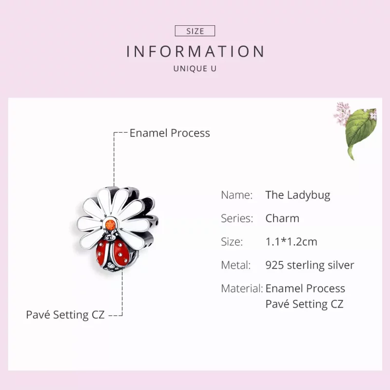 (imagen para) Charm de Mariquita de Plata al Estilo Pandora - SCC1276 - Ver 3