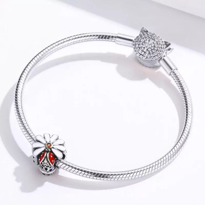 (imagen para) Charm de Mariquita de Plata al Estilo Pandora - SCC1276 - Ver 4