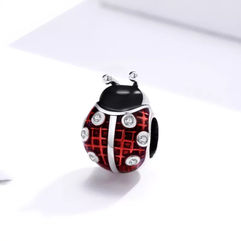 (imagen para) Charm de mariquita plateada estilo Pandora - SCC1481 - Ver 2