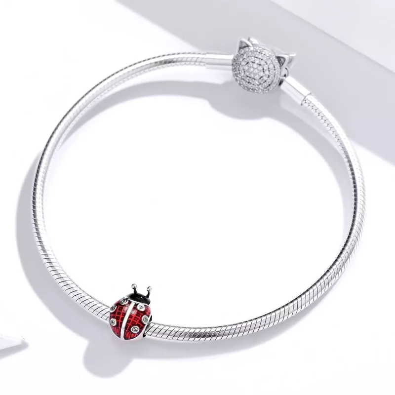 (imagen para) Charm de mariquita plateada estilo Pandora - SCC1481 - Ver 3