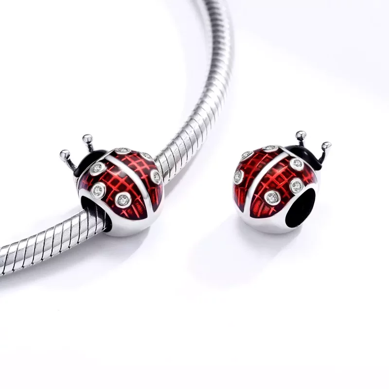 (imagen para) Charm de mariquita plateada estilo Pandora - SCC1481 - Ver 4