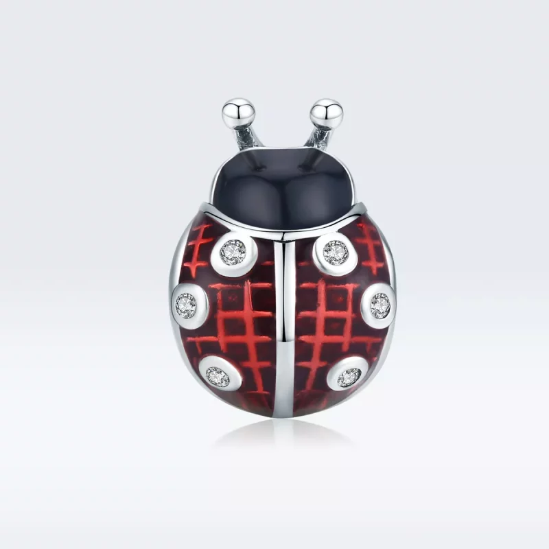 (imagen para) Charm de mariquita plateada estilo Pandora - SCC1481 - Ver 5