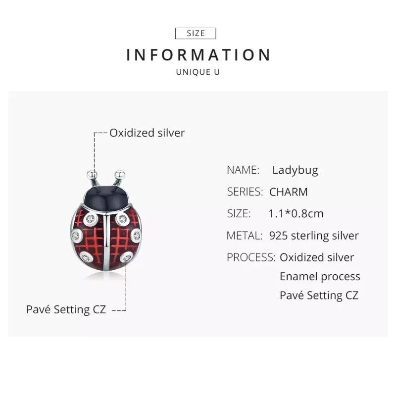 (imagen para) Charm de mariquita plateada estilo Pandora - SCC1481 - Ver 8
