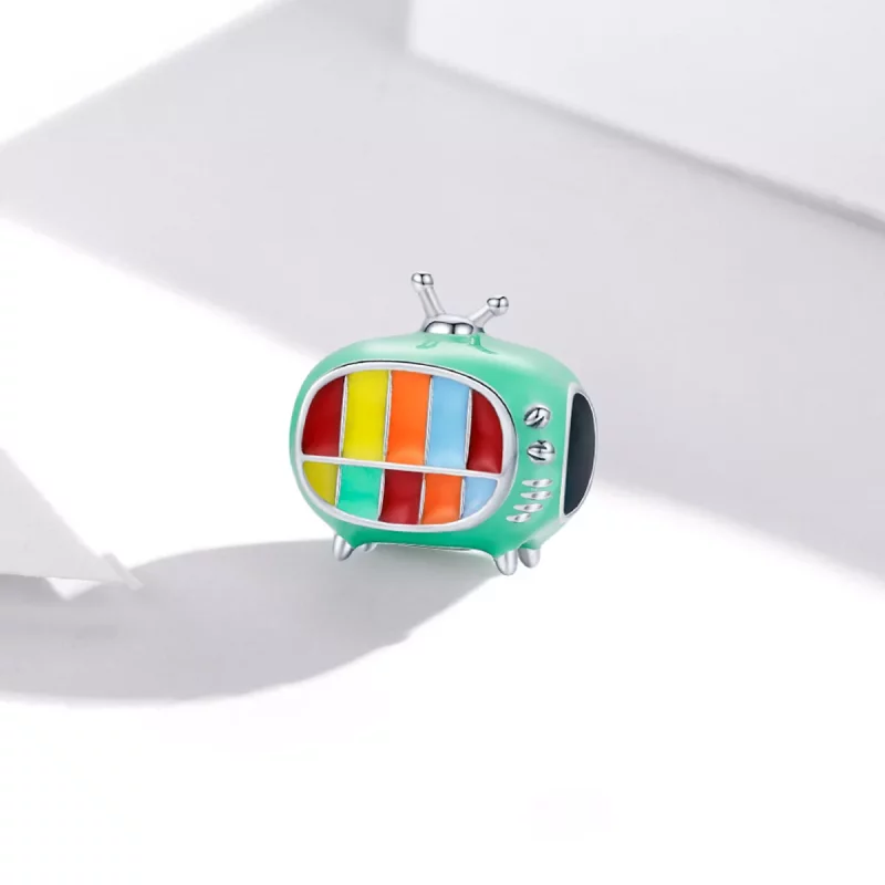 (imagen para) Charm de Mini Televisor de Color Plateado al Estilo Pandora - SCC1861 - Ver 2