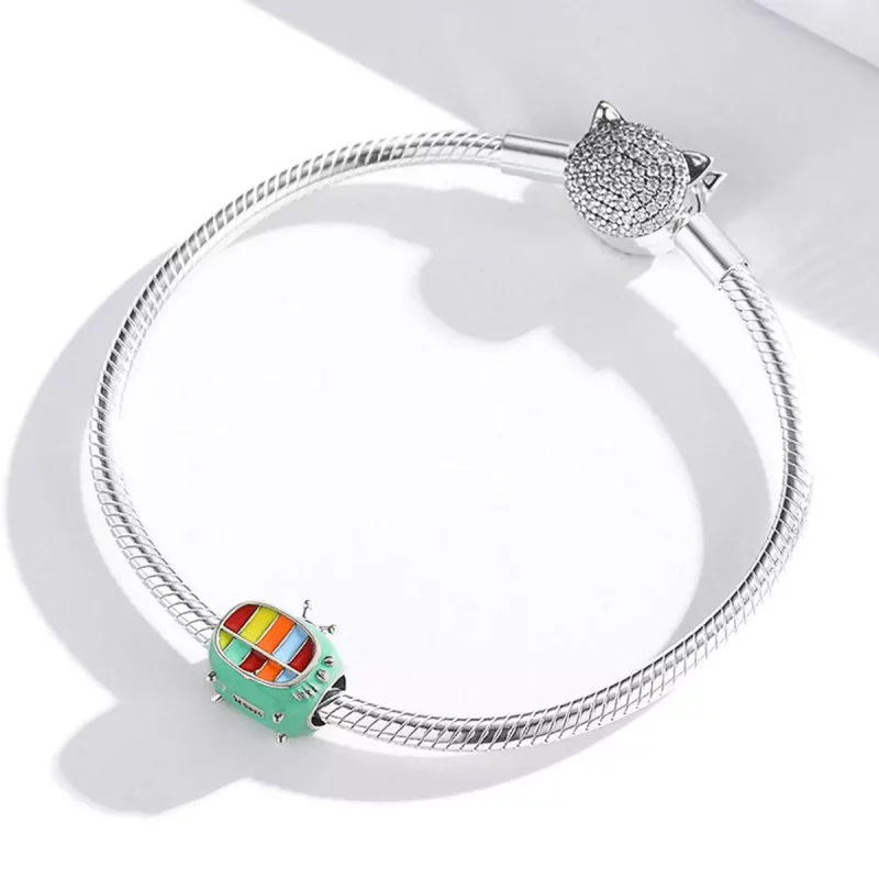 (imagen para) Charm de Mini Televisor de Color Plateado al Estilo Pandora - SCC1861 - Ver 3